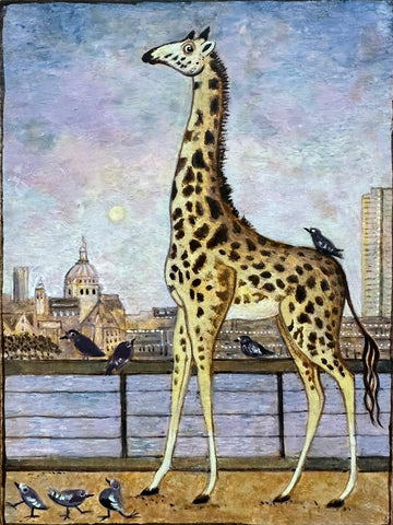 Ann Edwards 'Giraffe' egg tempera on board 20x12cm