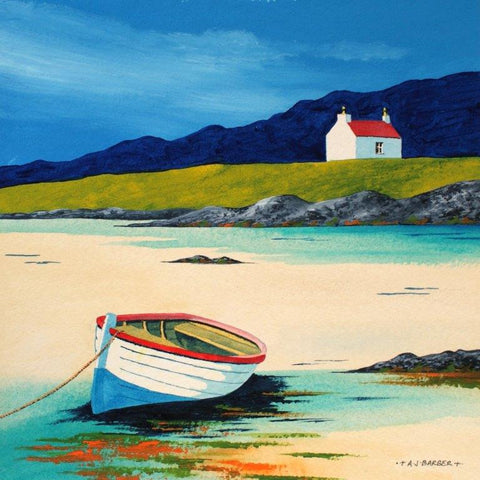 Anthony Barber 'Beached in the Hebrides' acrylic on watercolour paper 28x28cm