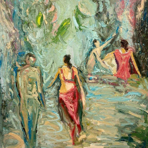 Francesca Owen 'Cascading summers in warm waters' oil on canvas 100x100cm