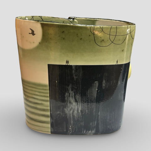 Cat Santos 'Cliff Walk Vessel' (green) ceramic H23xW20xD12cm