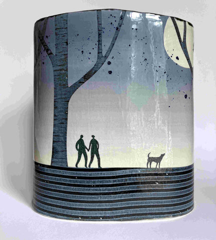 Cat Santos 'Dog Walkers (mauve)' ceramic 22x9x25cm