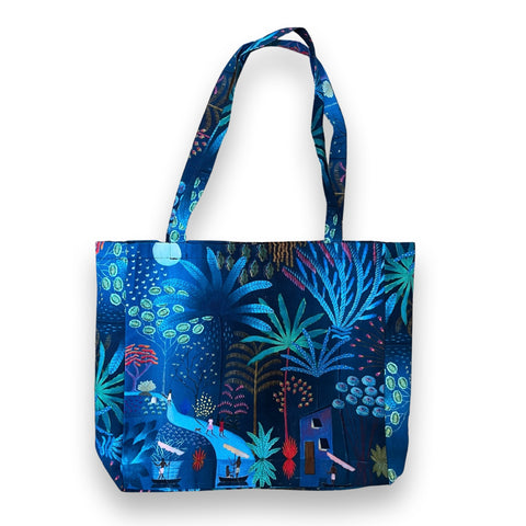 Daphne Stephenson 'Moonlight Walk in Paradise' linen tote bag 41x38cm