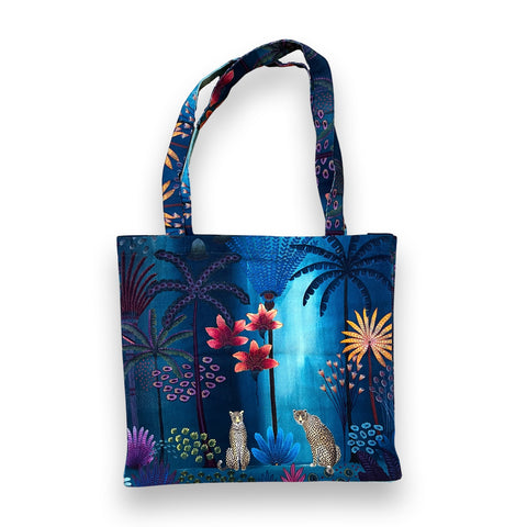 Daphne Stephenson 'Twilight Jungle Paradise' linen tote bag 41x38cm