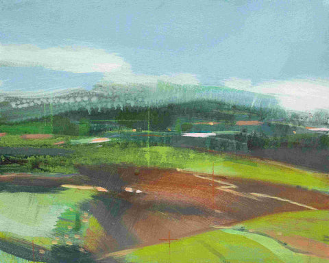 Fiona Millais 'A path through the plough' acrylic on panel 20x26cm