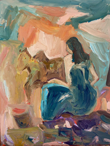 Francesca Owen 'Beneath an orange sky (girl tending the flock)' oil on canvas 44x34cm