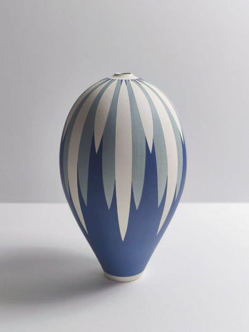 Georgie Gardiner 'Blue, blue-grey and white daisy vessel' ceramic H27xW15.5cm