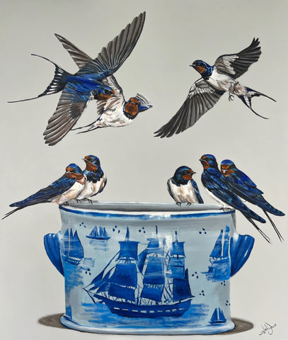 Jazzy Westinghouse 'Barn Swallows' oil on canvas 70x60cm