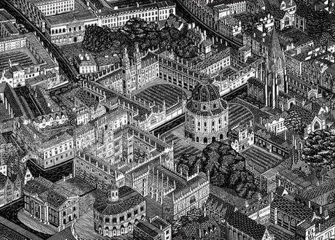 Jenny Dingwall 'Aerial View of Oxford (City of Silent Thought)' linocut 29x42cm