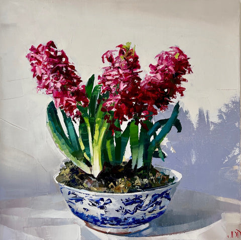 Jonathan Pocock 'Hyacinth Blue and White' oil on linen 40x40cm