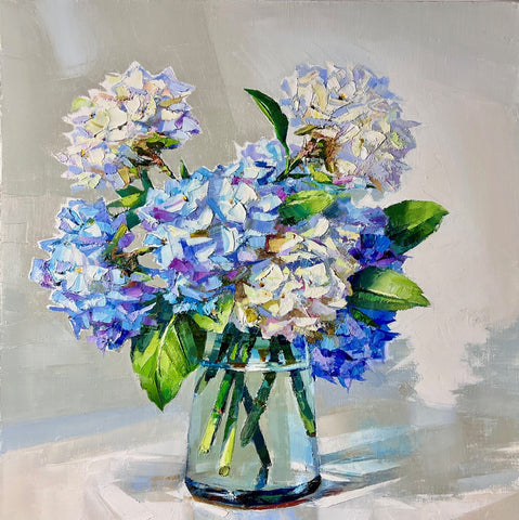 Jonathan Pocock 'Hydrangeas' oil on linen 50x50cm
