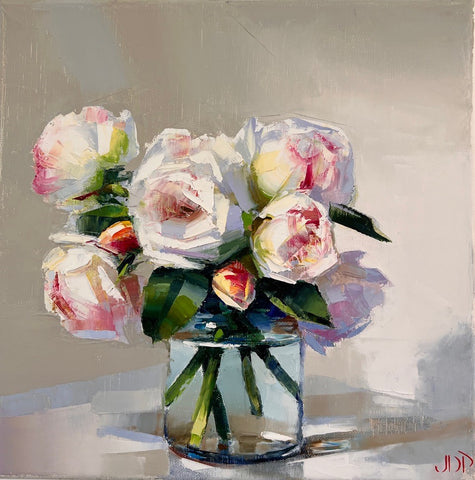 Jonathan Pocock 'Jar of Roses' oil on linen 30x30cm
