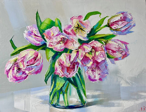 Jonathan Pocock 'Parrot Tulips' oil on linen 40x50cm