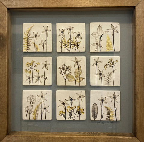 Lisa Ellul 'Framed tiles' nine together, ceramic and 22ct gold leaf