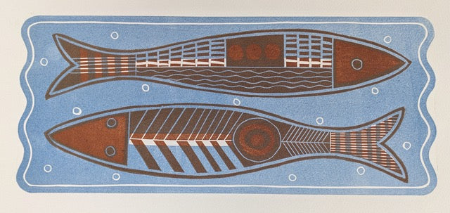 Lizzie Wheeler 'Fish Dish'  Linoprint Ltd Ed of 30 18.5x37.5cm