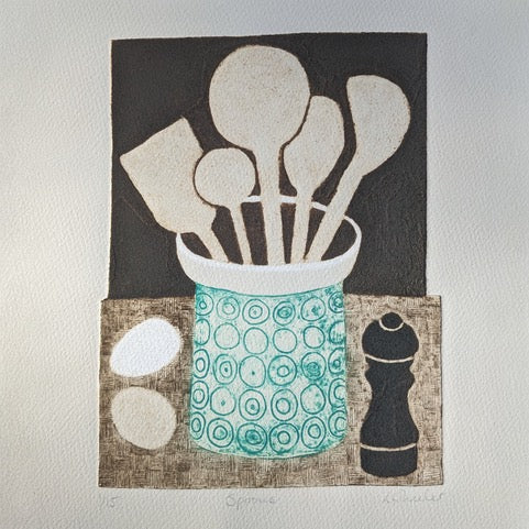 Lizzie Wheeler 'Spoons' Linoprint Ltd Ed of 15 26x21cm