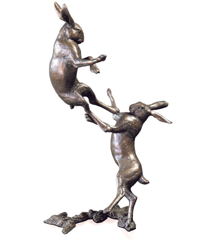 Michael Simpson 'Medium Hares Boxing' limited edition bronze H27cm