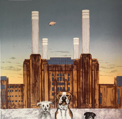 Mychael Barratt 'Wes Anderson's Dog - Battersea Power Station' screenprint 50x50cm