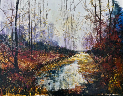 Pete Gilbert 'More Puddle than Path - New Forest' acrylic on board H80xW130cm