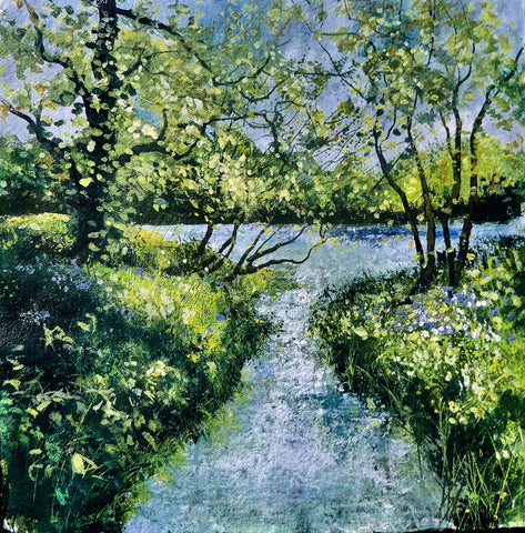 Pete Gilbert 'Spring at Last - River Test' mixed media H51xW53cm