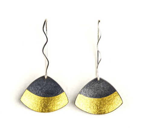 Sandra Elizabeth 'Clam Drop Earrings' oxidised silver with gold bar