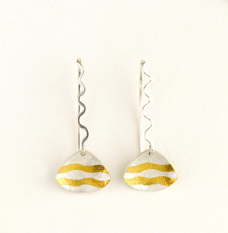 Sandra Elizabeth 'Clam Drop Earrings' silver with gold waves
