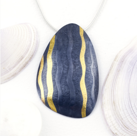 Sandra Elizabeth 'Mussel Shell Pendant' oxdised silver with gold