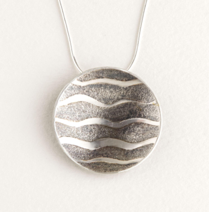 Sandra Elizabeth 'Round Wave Pendant (horizontal)' oxidised silver