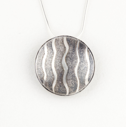Sandra Elizabeth 'Round Wave Pendant (vertical)' oxidised silver