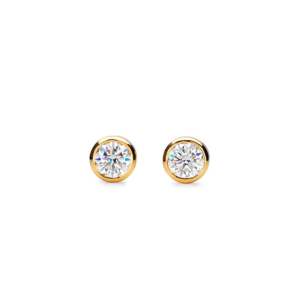Augustine Jewels ' Delicate Round Shaped Gold Moissanite Earrings Bezel Set' silver with yellow gold vermeil