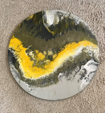 Meltem Quinlan 'Gold Marbled Resin Disc' 60x60cms mineral powders and resin