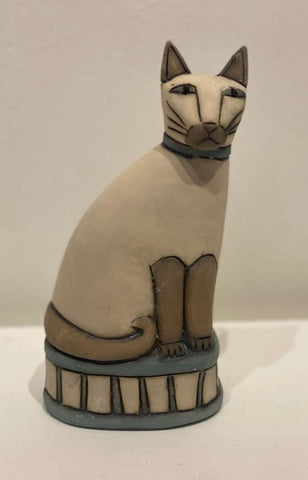 Anna Noel 'White Cat with Grey Legs' ceramic H18 W10 D7cms