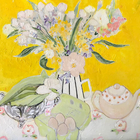 Belynda Sharples 'The Box of Eggs and the Teapot' oil on board 60x60cm