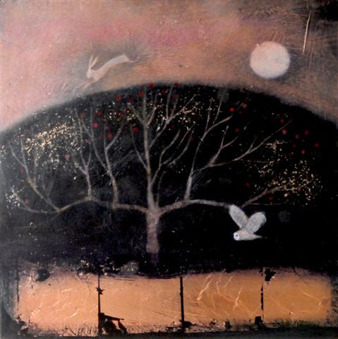Catherine Hyde 'Along the river's borders' acrylic on canvas with copper and gold leaf 61x61cm