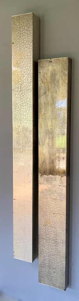 Claire Burke 'Diptych' 150x12, 120x20 silver leaf and mixed media on bespoke panels