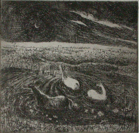Flora McLachlan 'Horses Bathing' limited edition etching 7x8cm
