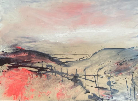 Frances Ackland-Snow 'Over the Hills and Far Away' mixed media 35x40cm