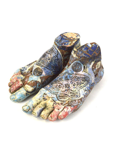 Helen Nottage 'Feet' ceramic - Owl Moth print design 10x22x17cm