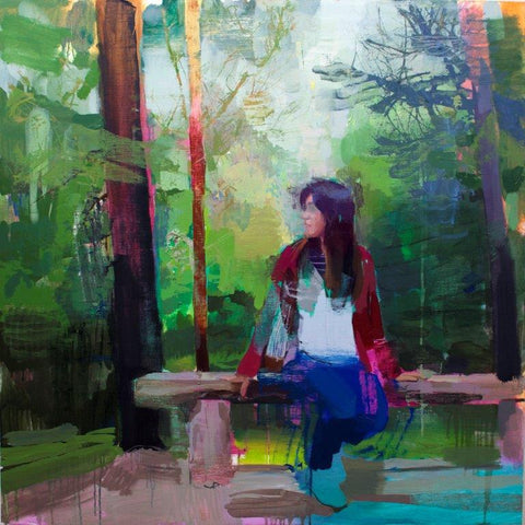 Jose Luis Cena Ruiz 'In the Woods' oil on canvas 100x100cms