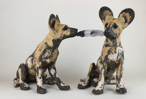 Julie Wilson 'Painted Dog Pups' ceramic
