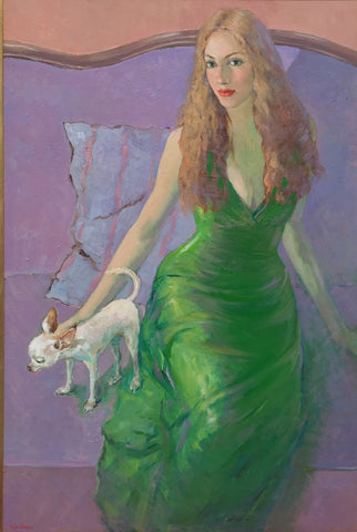 Katya Gridneva 'The Green Dress' oil on board 92x61cms