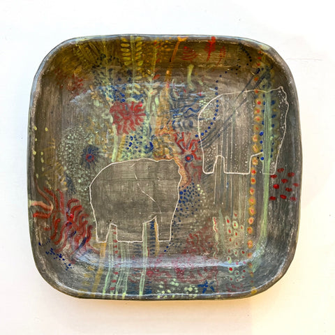 Landa Zajicek ‘Elephant Jungle Flat Bottomed Dish’ glazed stoneware 25x26cm