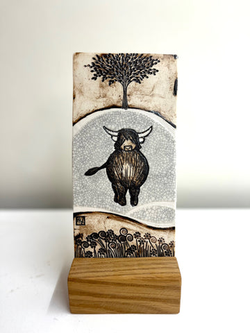 Lesley Nason 'Highland Cow Plaque' ceramic H23cm