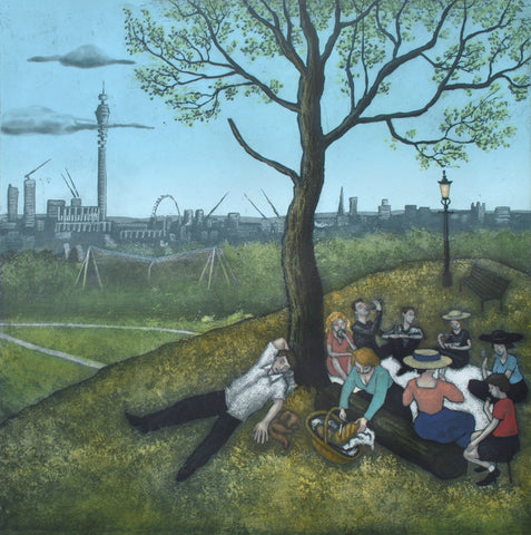 Mychael Barratt 'Primrose Hill - Summer, after Bruegel' etching 50x50cm (unframed)