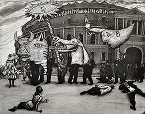 Mychael Barratt 'Life Imitating Art - Chelsea Arts Club Summer Ball' etching (unframed)