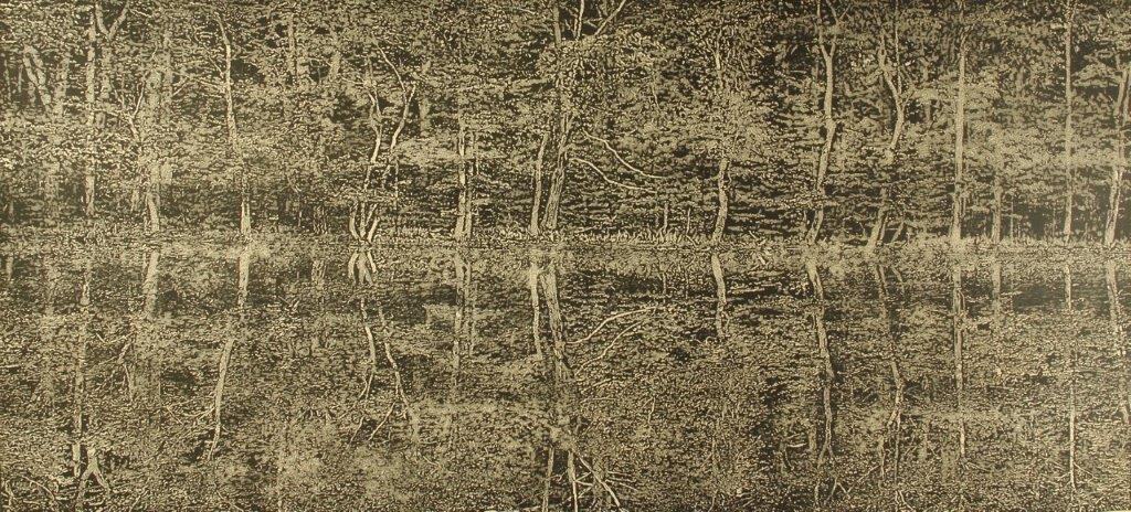 Study of trees reflected in water by Trevor Price at Iona House Gallery