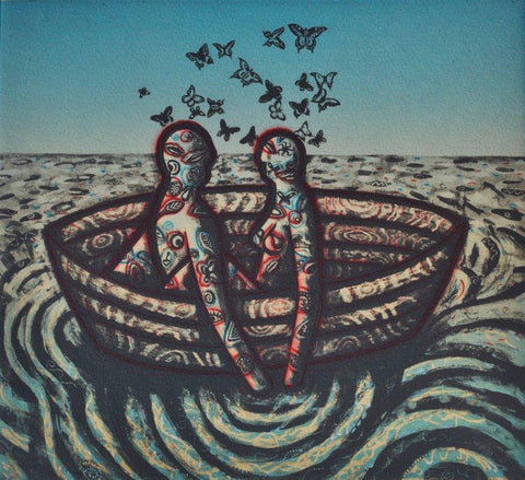 Trevor Price 'Butterfly Ocean' limited edition drypoint & etching 24x26cm (unframed)