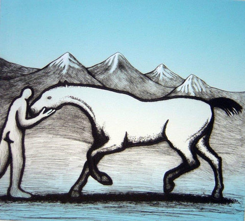 Trevor  Price 'The Horse Whisperer' limited edition drypoint 39x43cm (unframed)