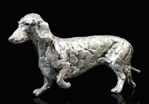 Keith Sherwin 'Dachshund' nickel plated sculpture H10x L 13cms