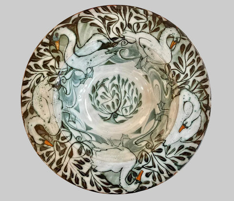 Andrew Hazelden 'Preening Swan Tondino' ceramic H9xD42cm