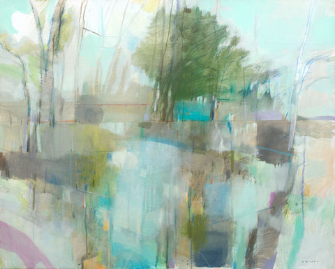 Fiona Millais 'Crossing Water' acrylic on canvas 80x100cm